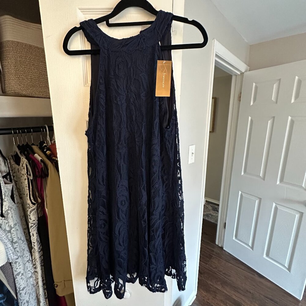 NWT Francesca's Navy flowy lacey Halterneck dress